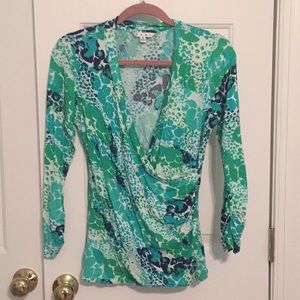 CAbi Splat pattern wrap shirt
